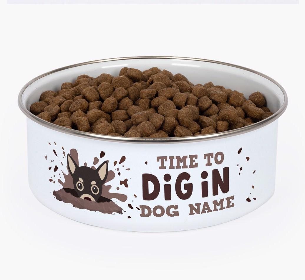 Time To Dig In: Personalized {breedFullName} Enamel Dog Bowl