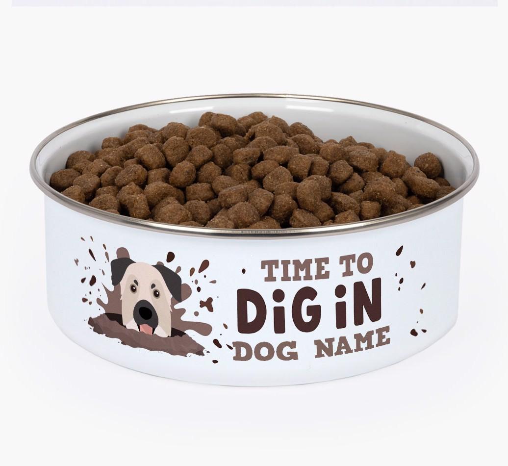 Time To Dig In: Personalized {breedFullName} Enamel Dog Bowl