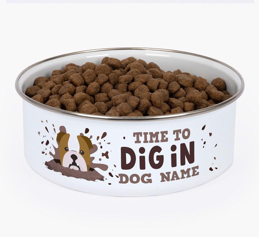 Time To Dig In: Personalized {breedFullName} Enamel Dog Bowl