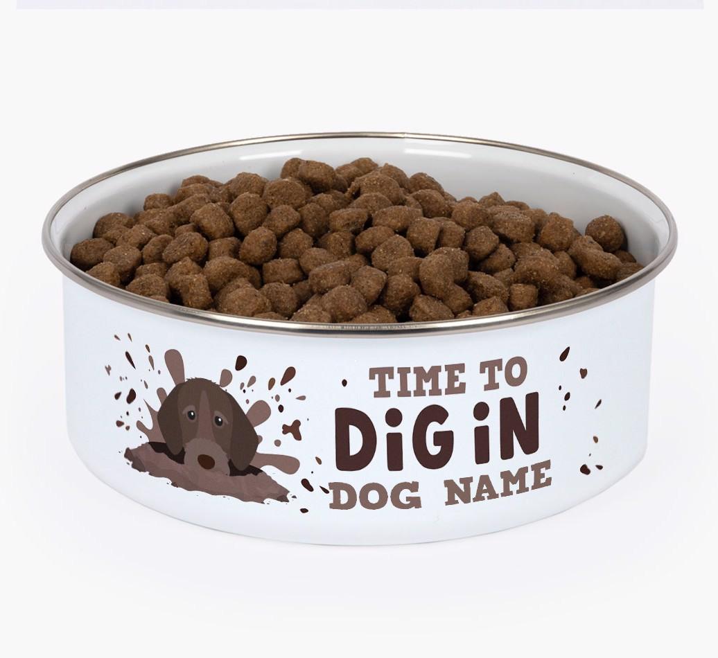 Time To Dig In: Personalized {breedFullName} Enamel Dog Bowl