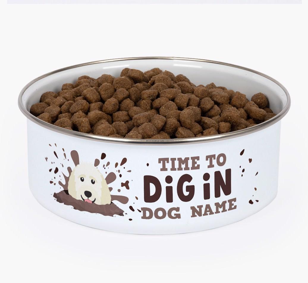 Time To Dig In: Personalized {breedFullName} Enamel Dog Bowl