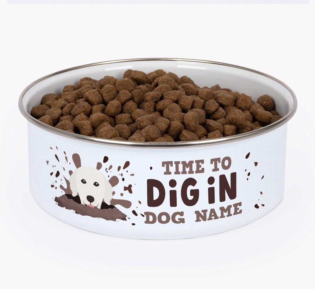 Time To Dig In: Personalized {breedFullName} Enamel Dog Bowl