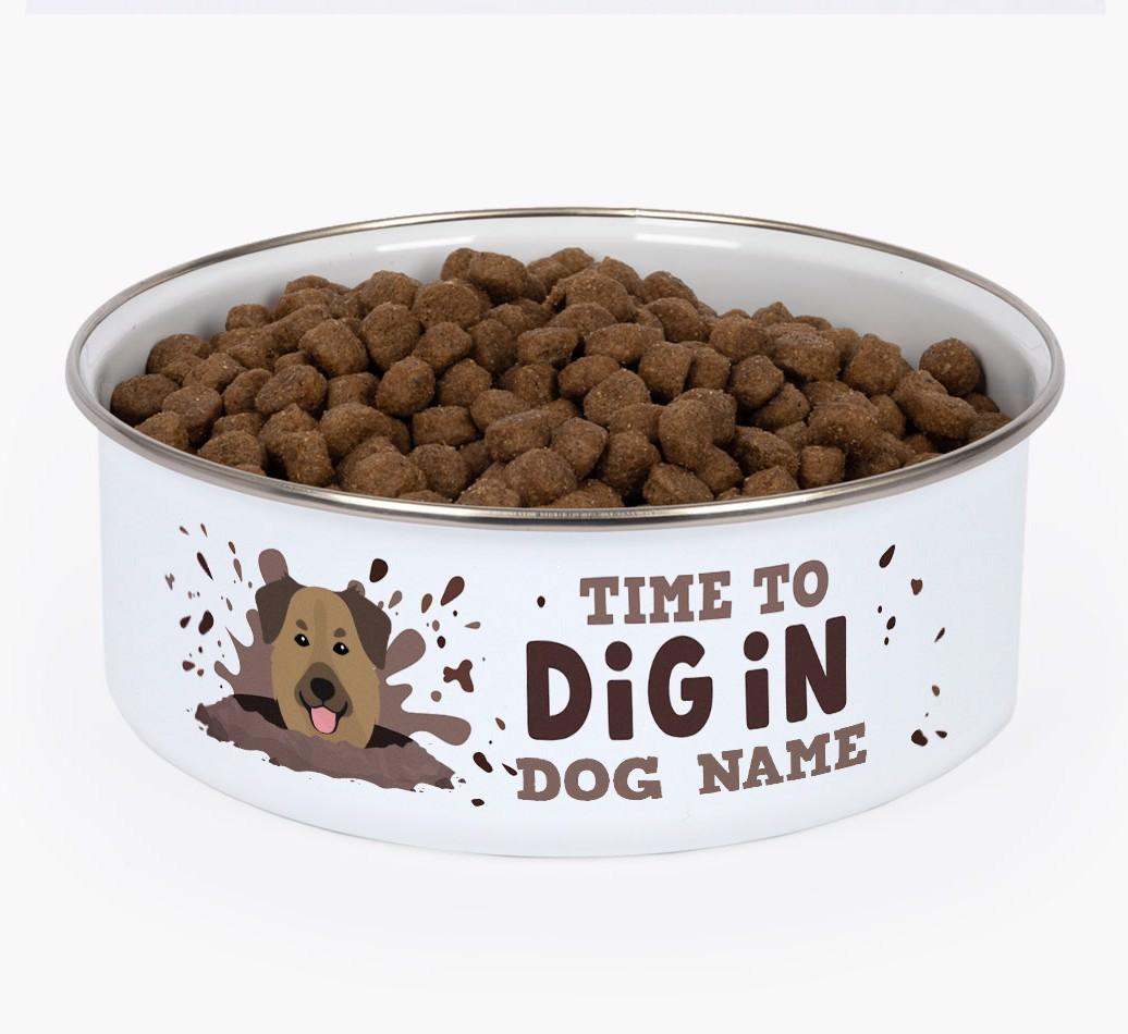 Time To Dig In: Personalized {breedFullName} Enamel Dog Bowl