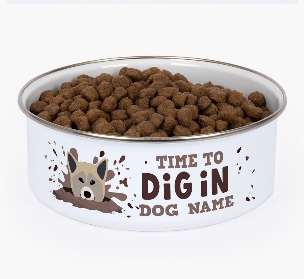 Time To Dig In: Personalized {breedFullName} Enamel Dog Bowl