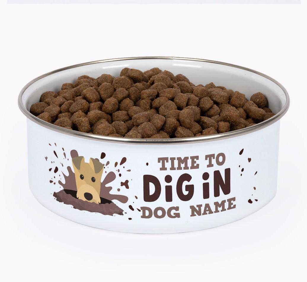 Time To Dig In: Personalized {breedFullName} Enamel Dog Bowl
