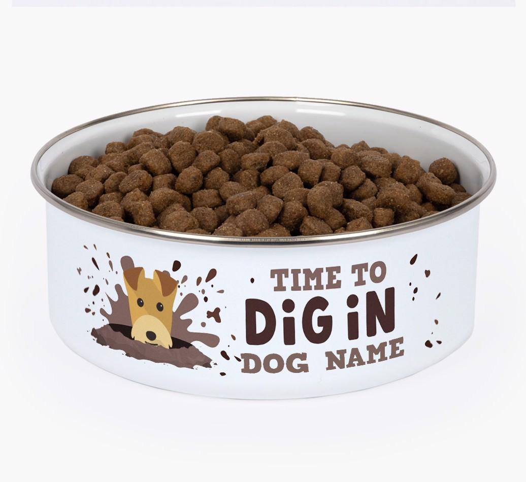 Time To Dig In: Personalized {breedFullName} Enamel Dog Bowl