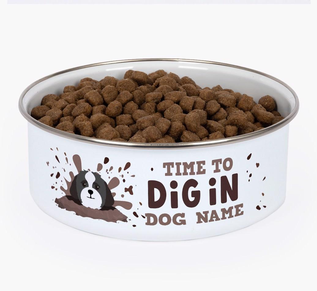 Time To Dig In: Personalized {breedFullName} Enamel Dog Bowl