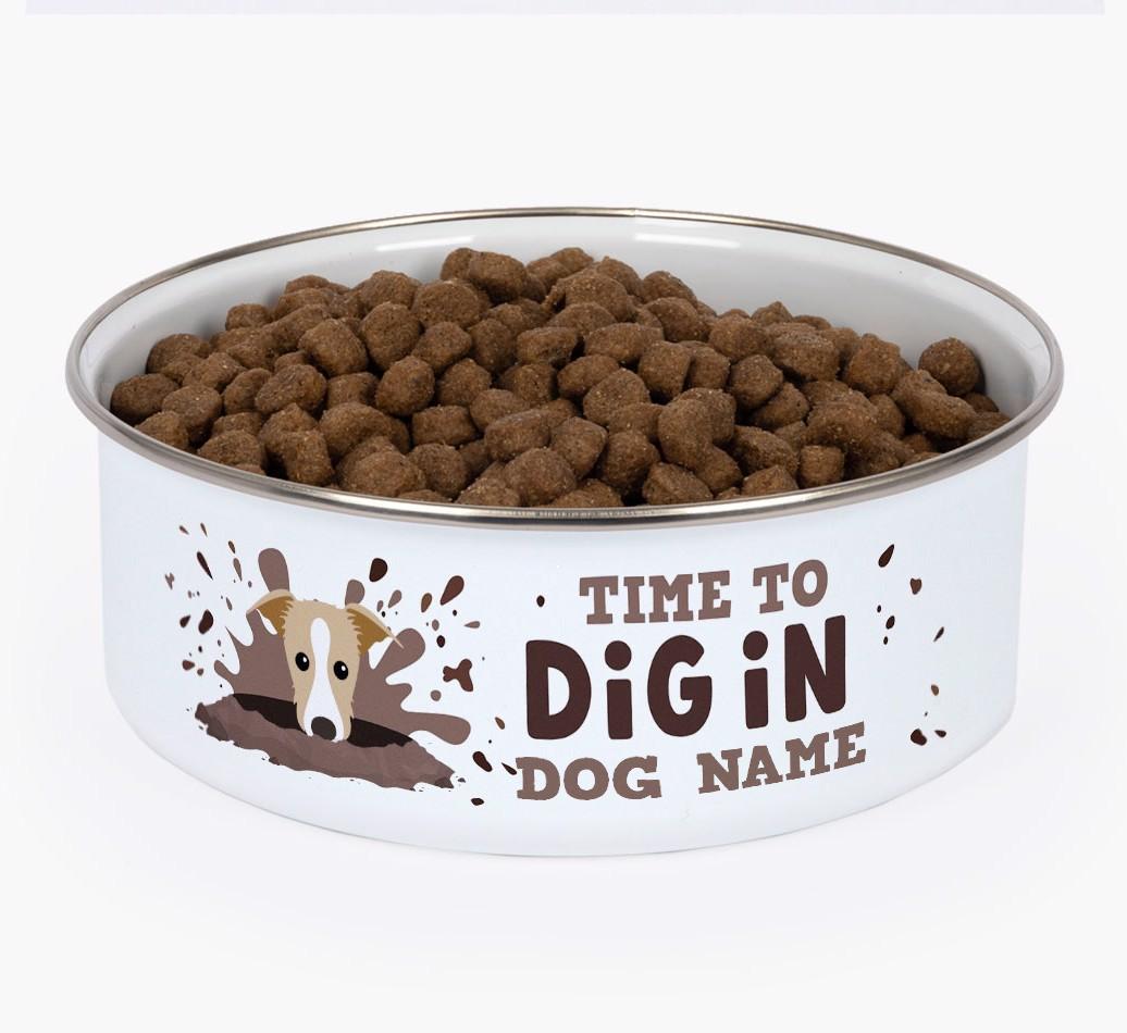 Time To Dig In: Personalized {breedFullName} Enamel Dog Bowl