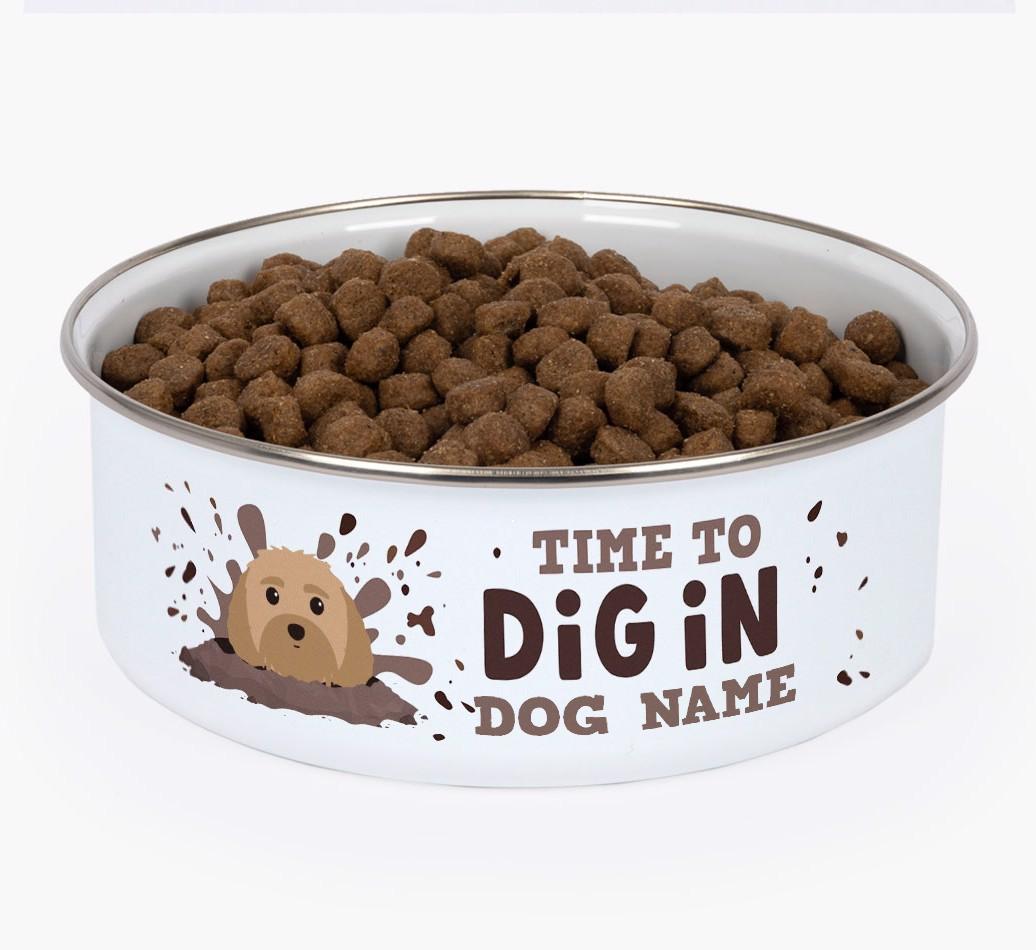 Time To Dig In: Personalized {breedFullName} Enamel Dog Bowl