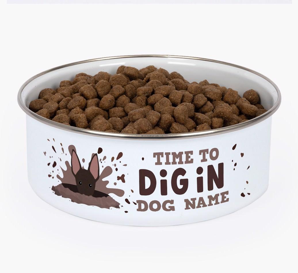 Time To Dig In: Personalized {breedFullName} Enamel Dog Bowl