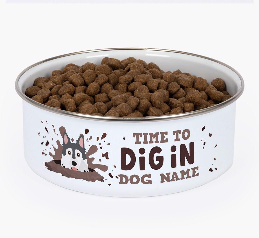 Time To Dig In: Personalized {breedFullName} Enamel Dog Bowl