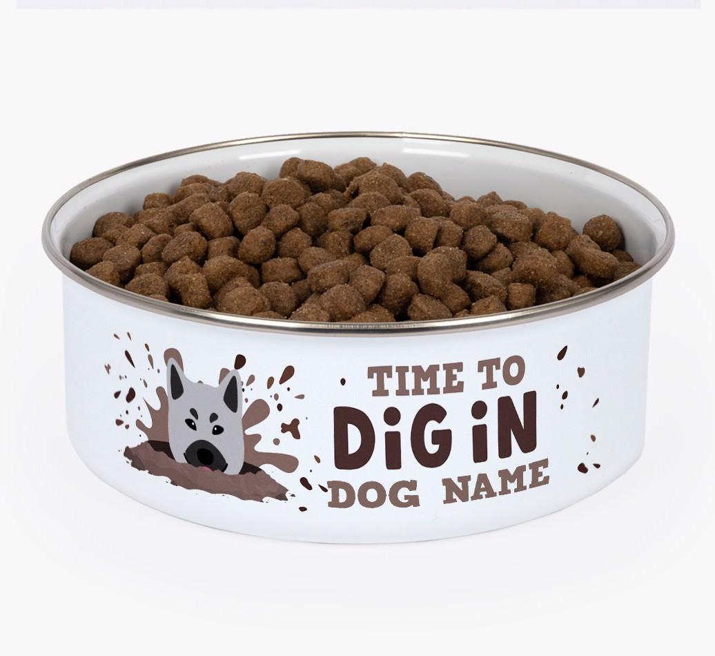 Time To Dig In: Personalized {breedFullName} Enamel Dog Bowl