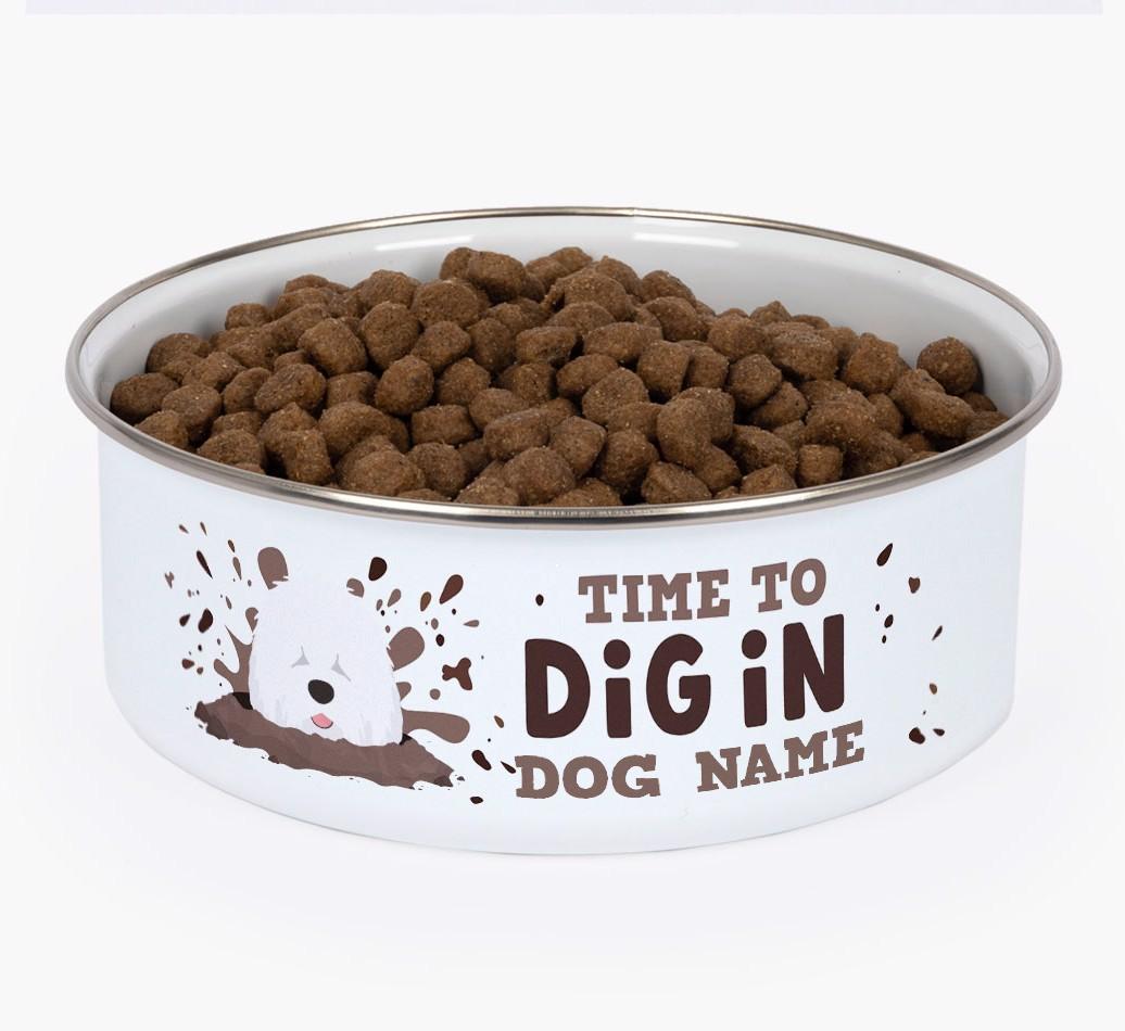 Time To Dig In: Personalized {breedFullName} Enamel Dog Bowl