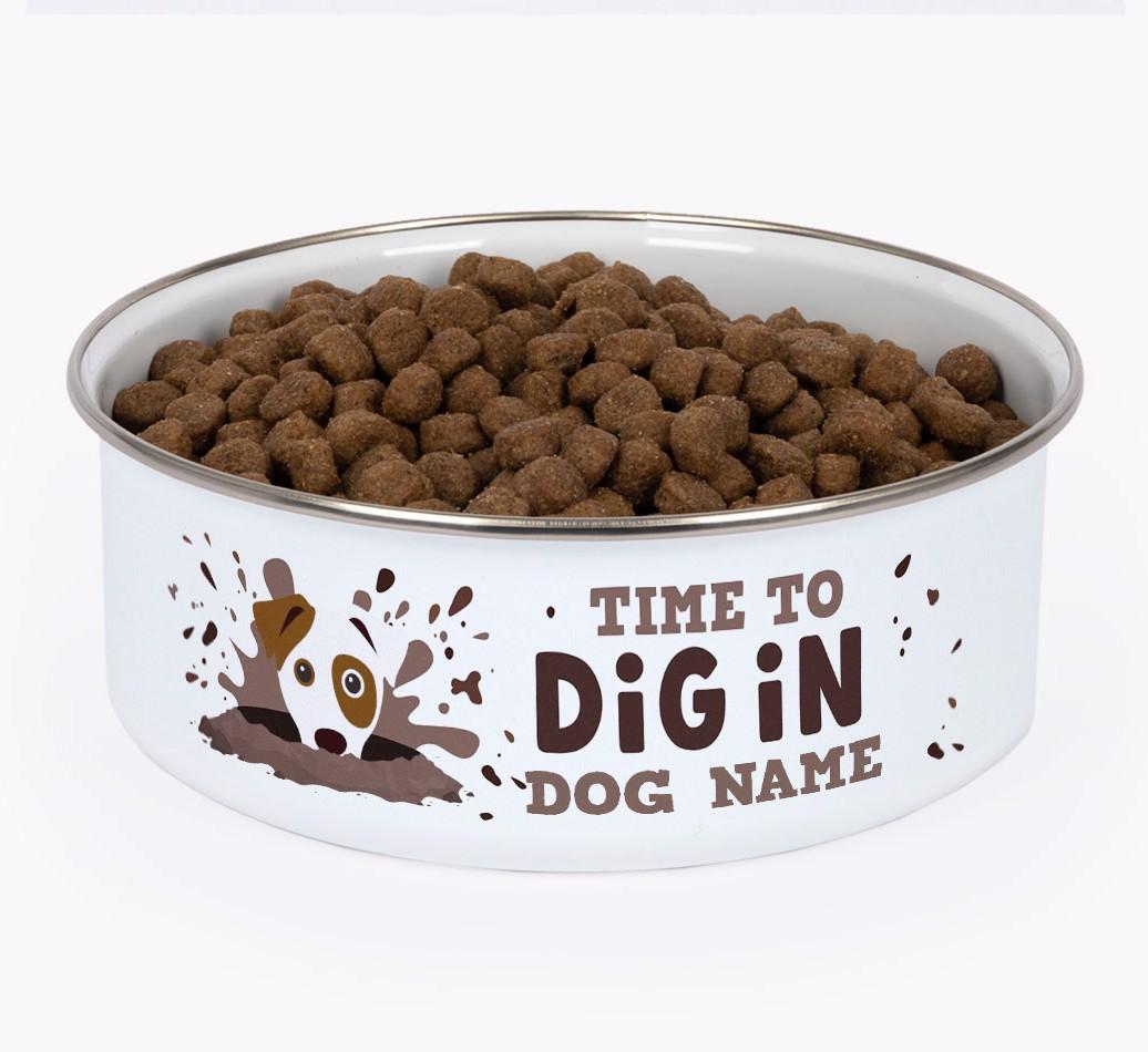 Time To Dig In: Personalized {breedFullName} Enamel Dog Bowl