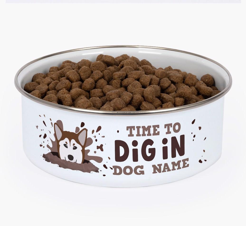 Time To Dig In: Personalized {breedFullName} Enamel Dog Bowl