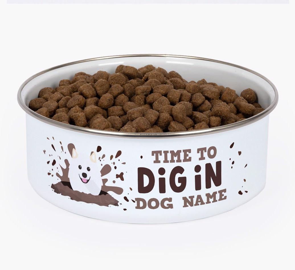 Time To Dig In: Personalized {breedFullName} Enamel Dog Bowl