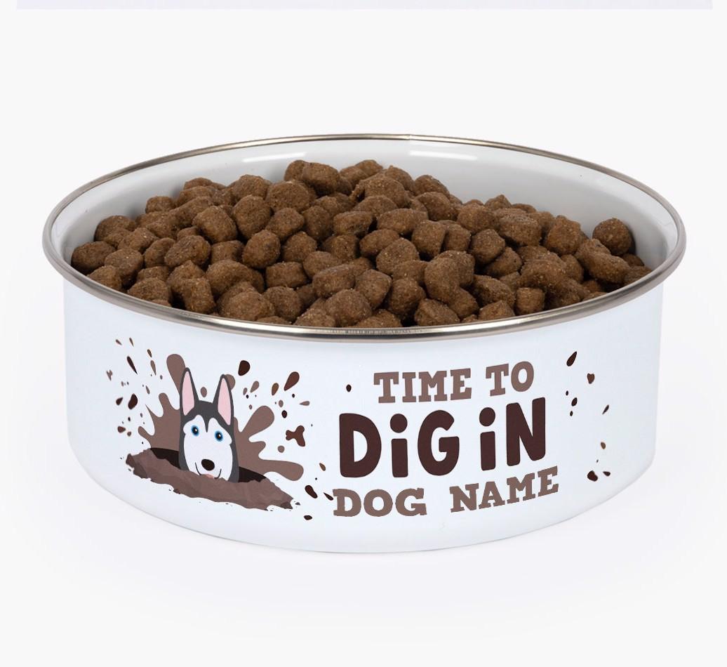 Time To Dig In: Personalized {breedFullName} Enamel Dog Bowl