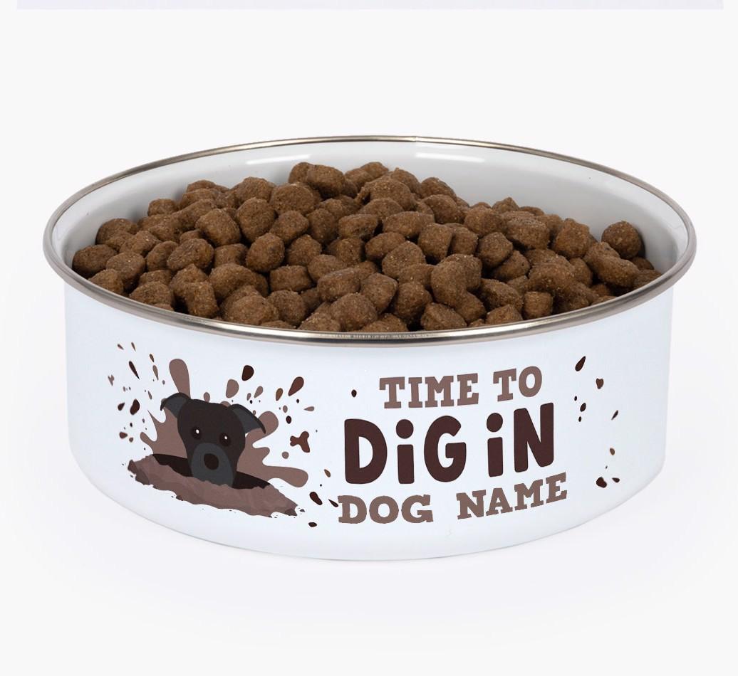Time To Dig In: Personalized {breedFullName} Enamel Dog Bowl