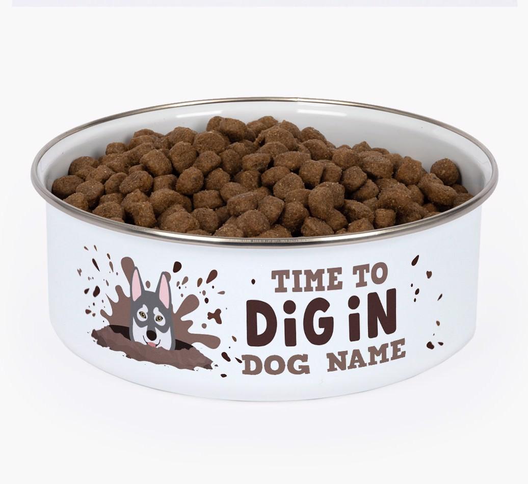 Time To Dig In: Personalized {breedFullName} Enamel Dog Bowl