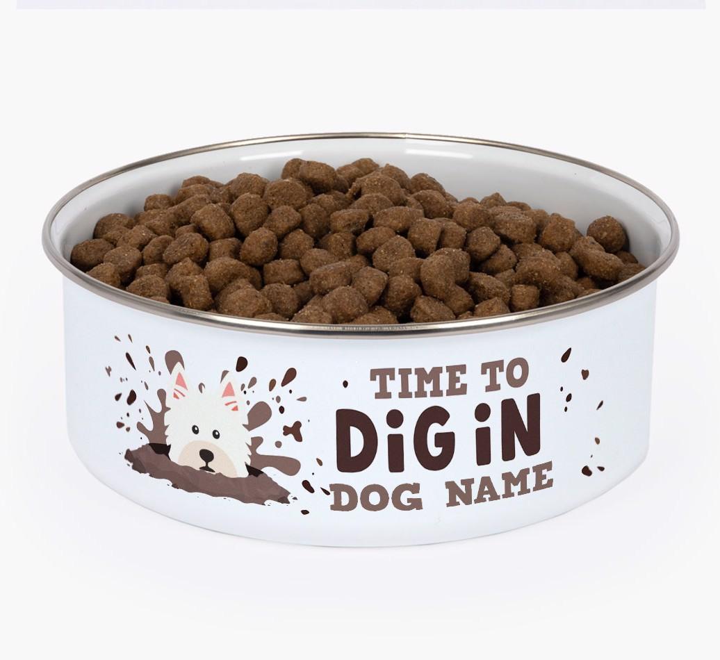 Time To Dig In: Personalized {breedFullName} Enamel Dog Bowl