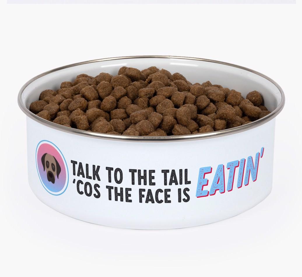 Talk To The Tail: Personalized {breedFullName} Enamel Dog Bowl