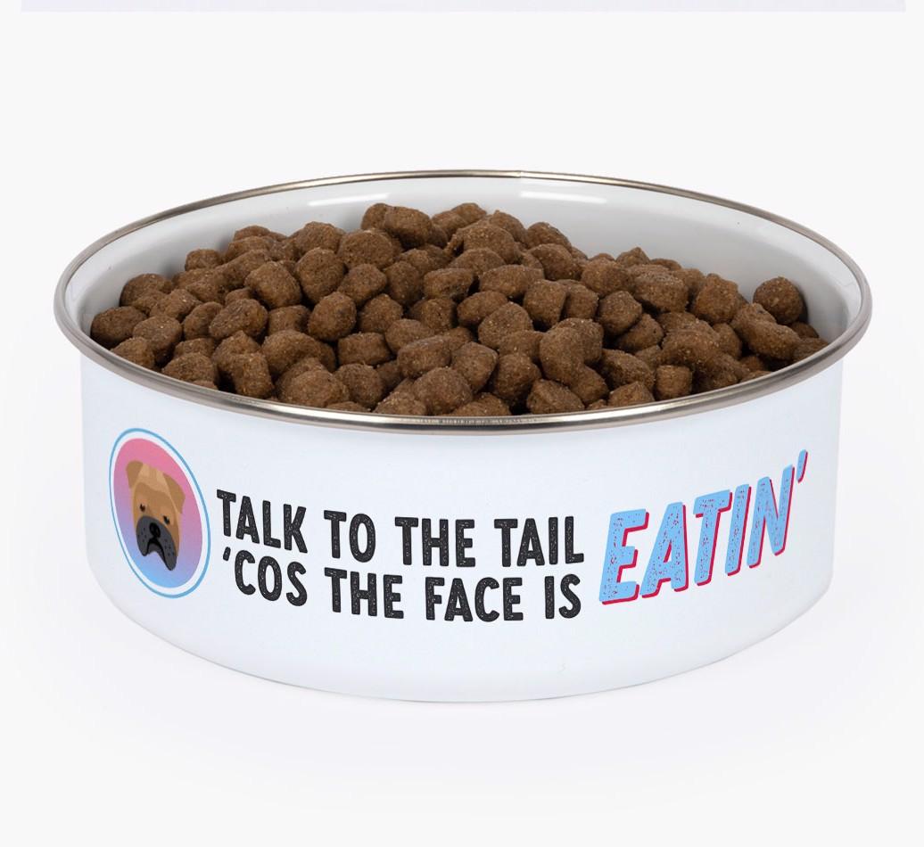 Talk To The Tail: Personalized {breedFullName} Enamel Dog Bowl