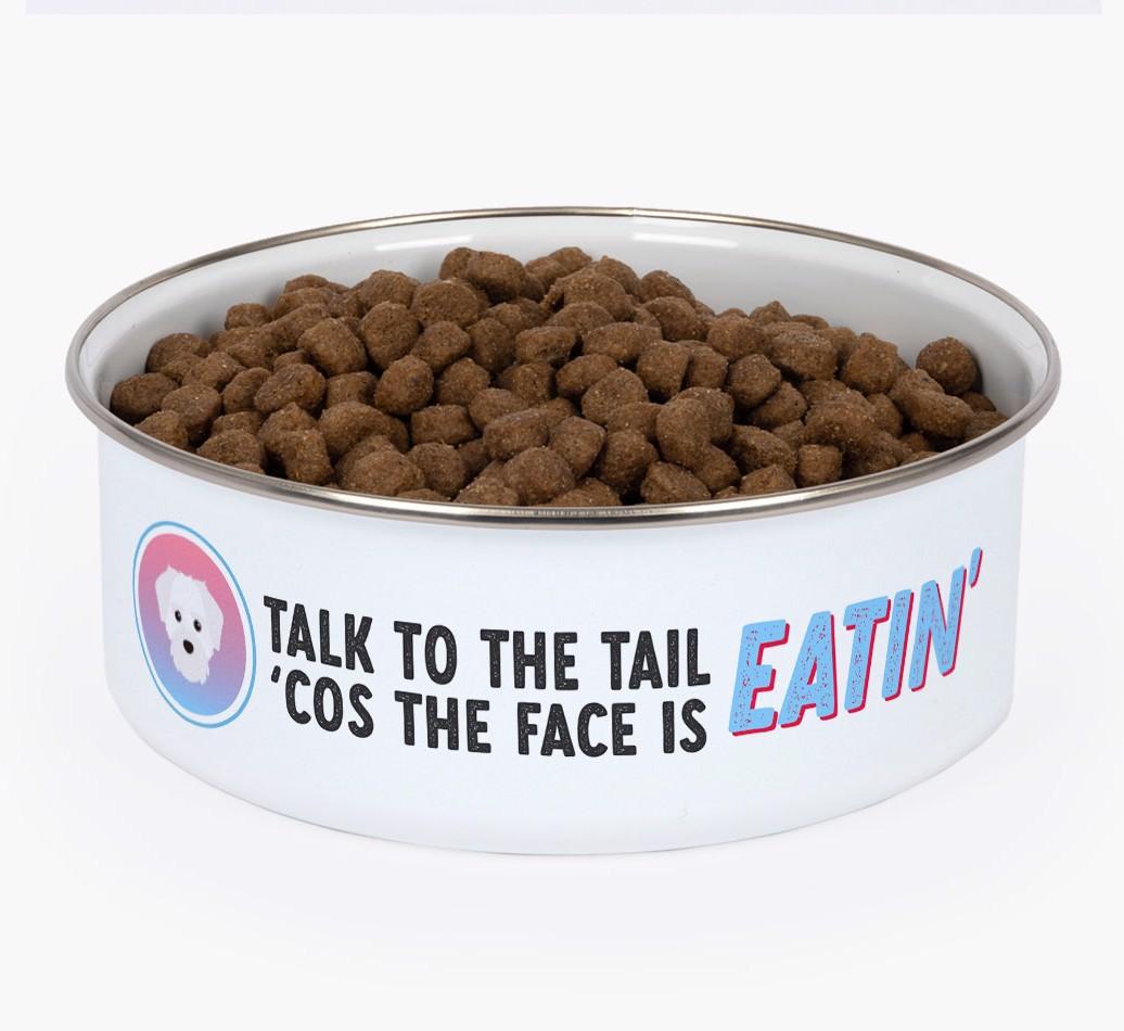 Talk To The Tail: Personalized {breedFullName} Enamel Dog Bowl