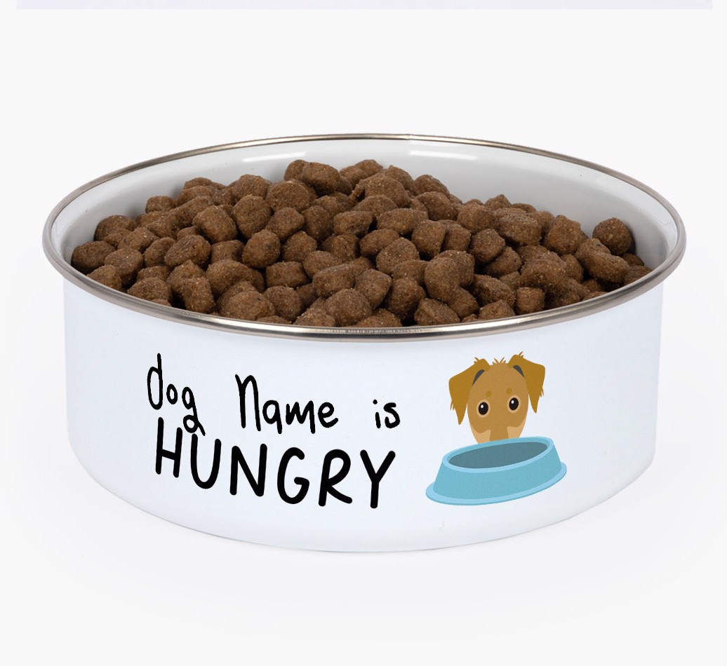 Hungry: Personalized {breedFullName} Enamel Dog Bowl