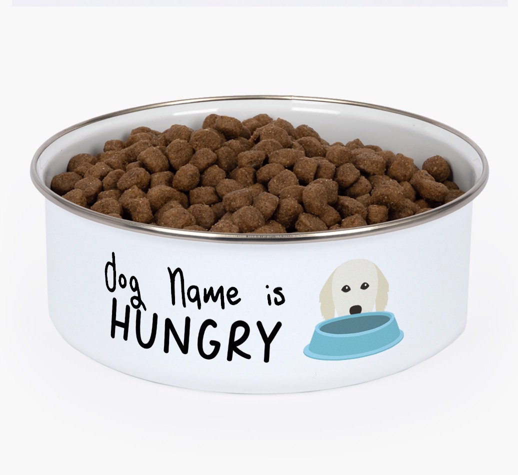 Hungry: Personalised {breedFullName} Enamel Dog Bowl