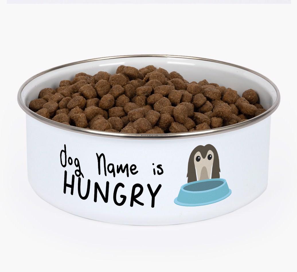Hungry: Personalized {breedFullName} Enamel Dog Bowl