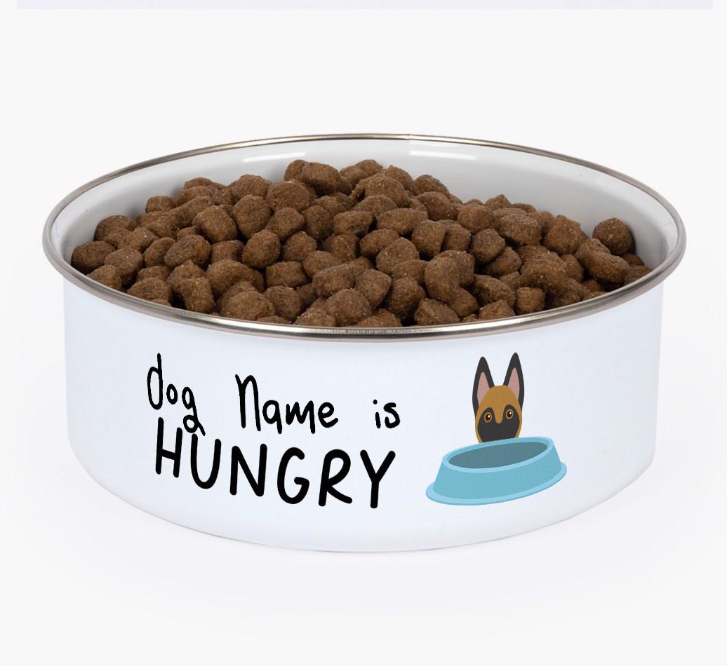 Hungry: Personalized {breedFullName} Enamel Dog Bowl
