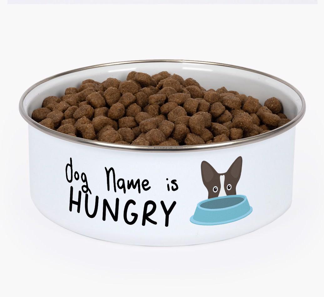 Hungry: Personalized {breedFullName} Enamel Dog Bowl