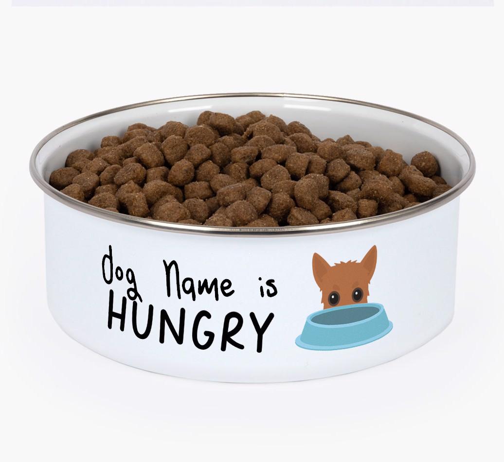 Hungry: Personalized {breedFullName} Enamel Dog Bowl