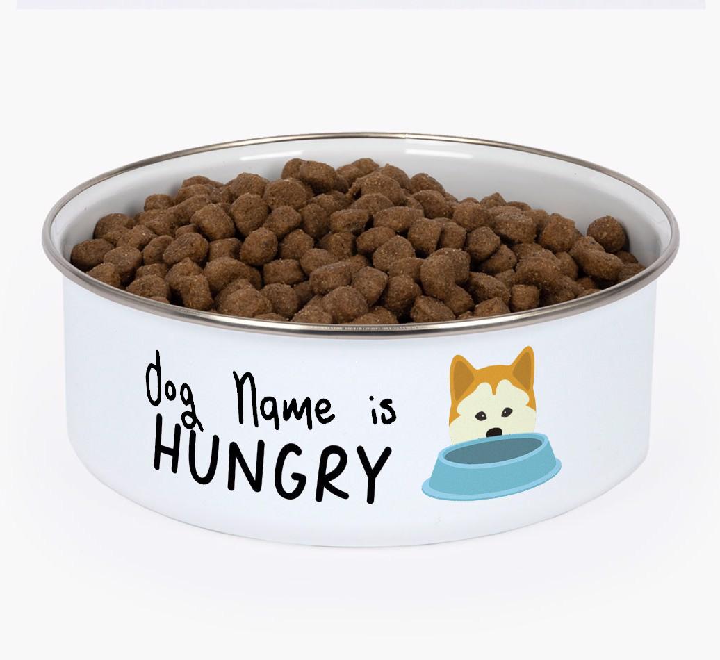 Hungry: Personalized {breedFullName} Enamel Dog Bowl