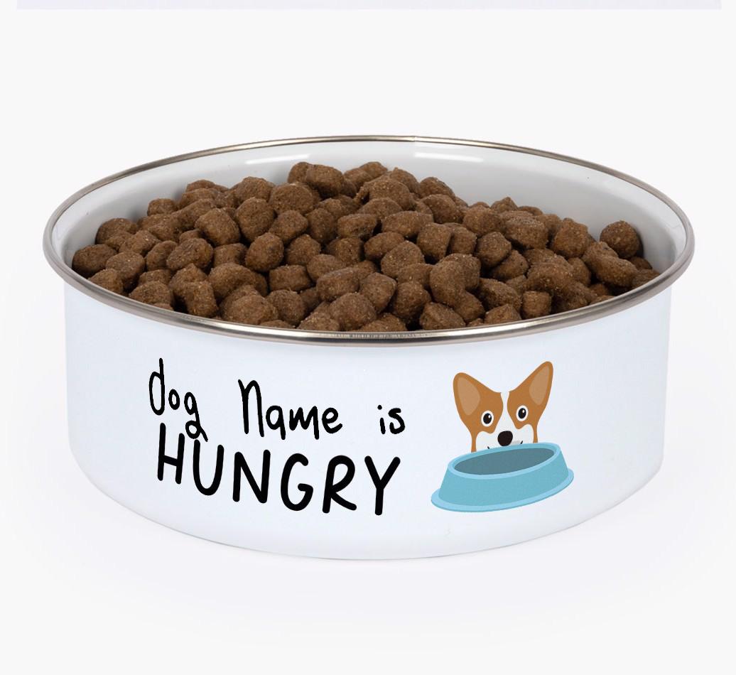 Hungry: Personalized {breedFullName} Enamel Dog Bowl