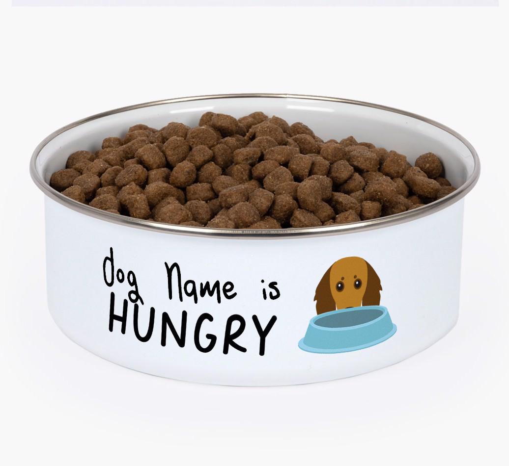 Hungry: Personalized {breedFullName} Enamel Dog Bowl