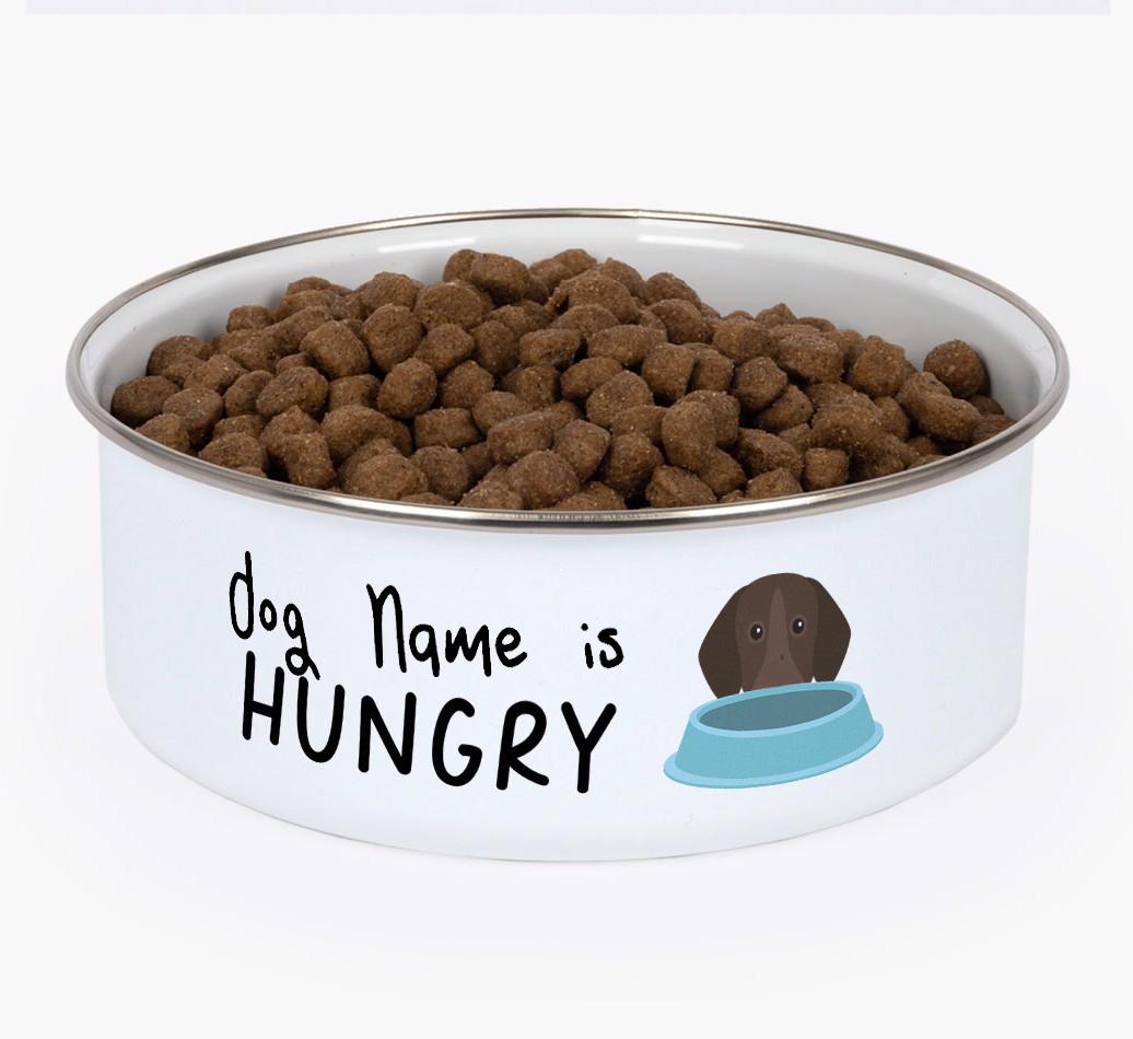 Hungry: Personalized {breedFullName} Enamel Dog Bowl