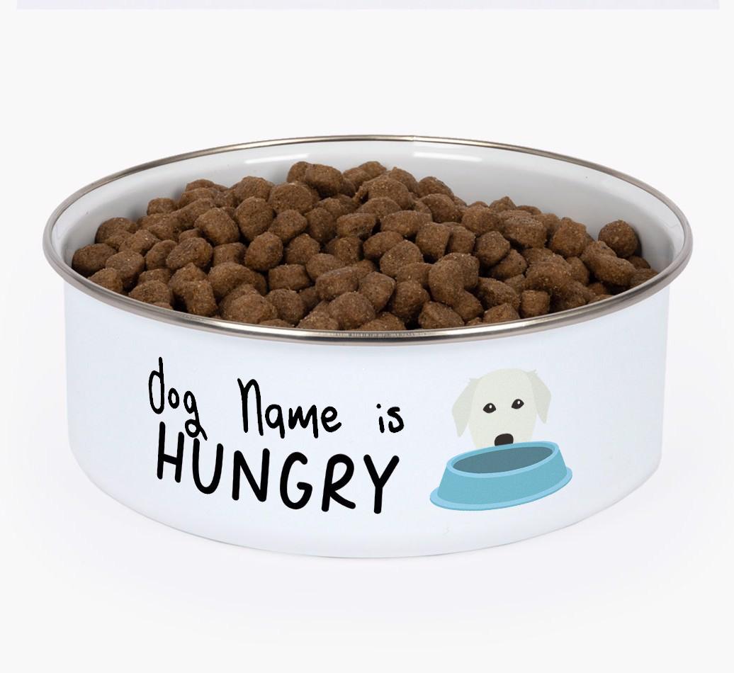 Hungry: Personalized {breedFullName} Enamel Dog Bowl
