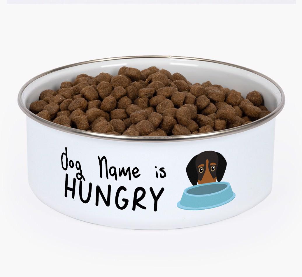 Hungry: Personalized {breedFullName} Enamel Dog Bowl