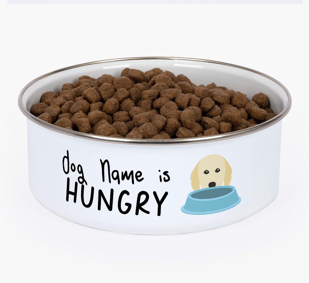 Hungry: Personalized {breedFullName} Enamel Dog Bowl