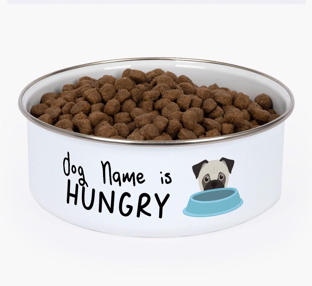 Hungry: Personalized {breedFullName} Enamel Dog Bowl
