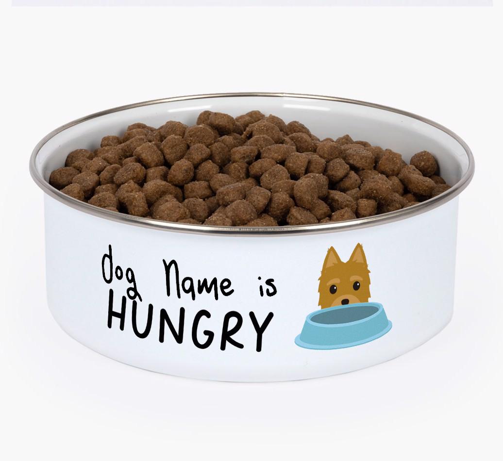 Hungry: Personalized {breedFullName} Enamel Dog Bowl