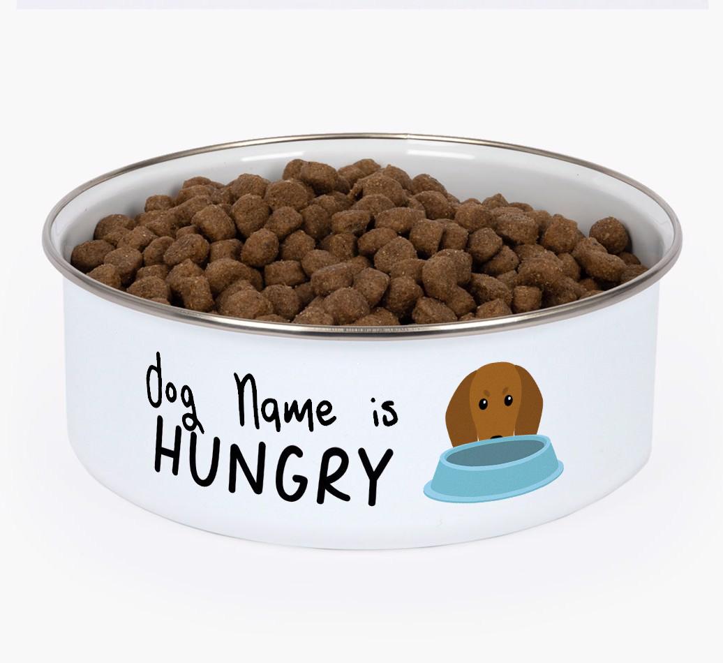 Hungry: Personalized {breedFullName} Enamel Dog Bowl