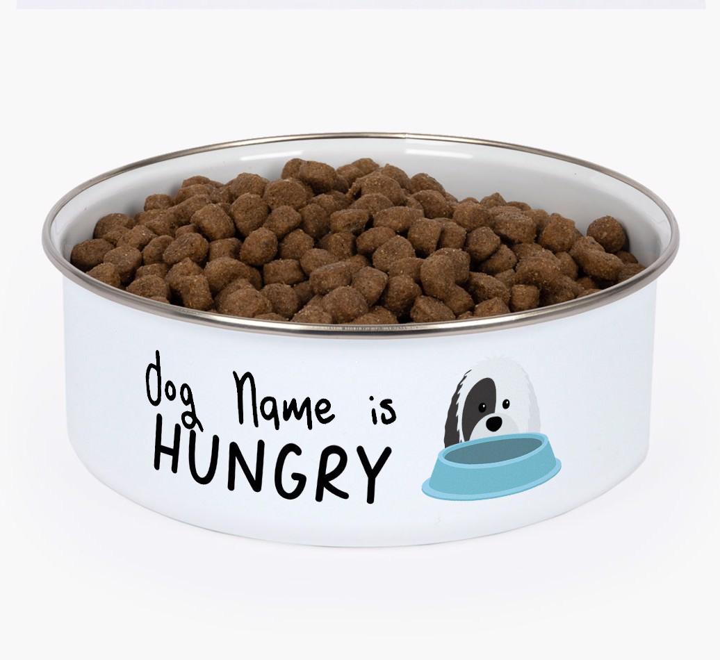 Hungry: Personalized {breedFullName} Enamel Dog Bowl