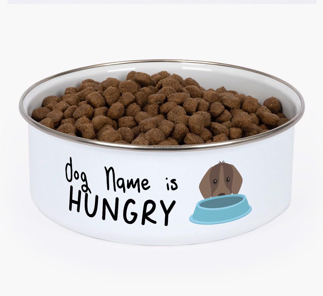 Hungry: Personalized {breedFullName} Enamel Dog Bowl