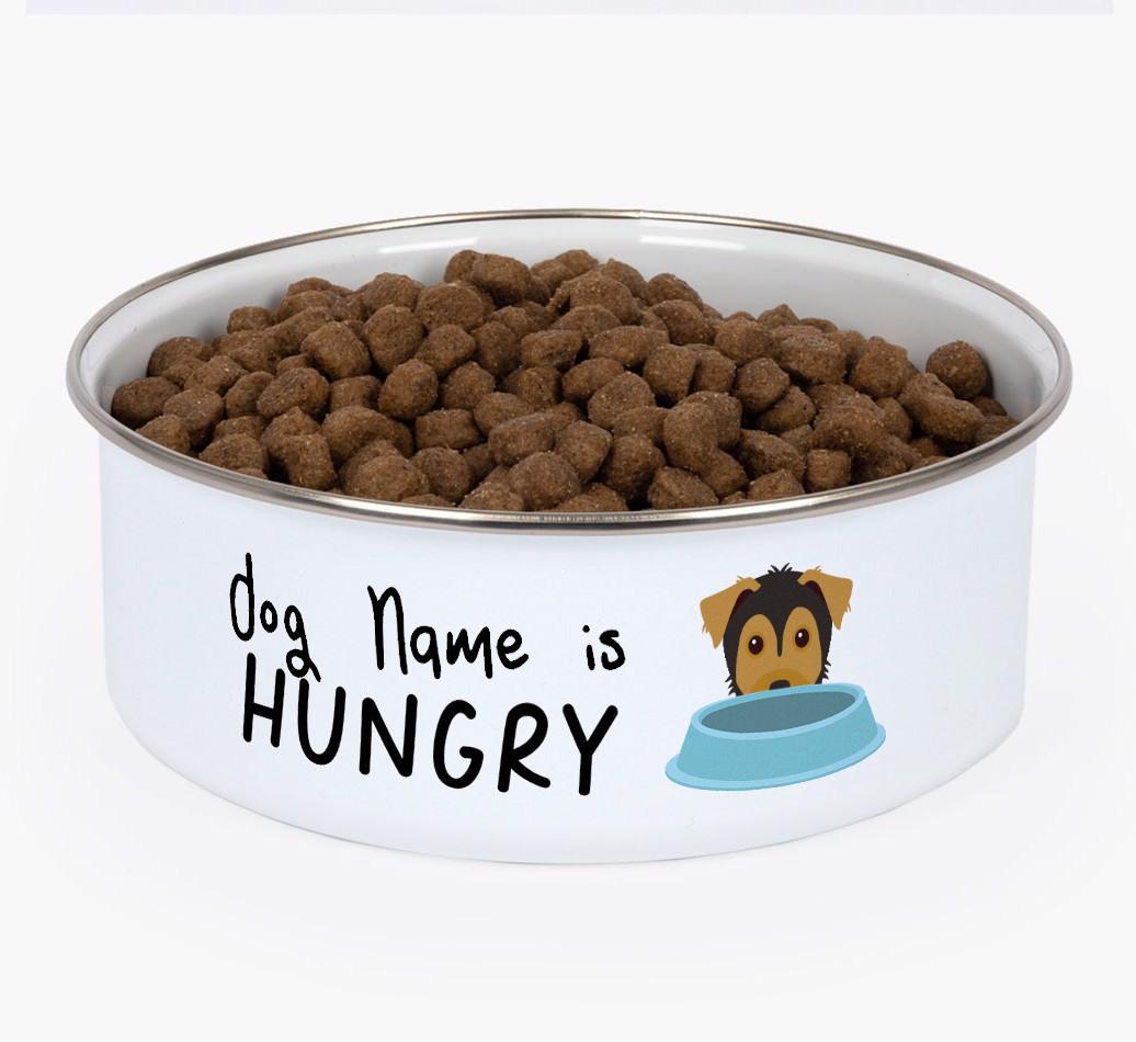 Hungry: Personalized {breedFullName} Enamel Dog Bowl