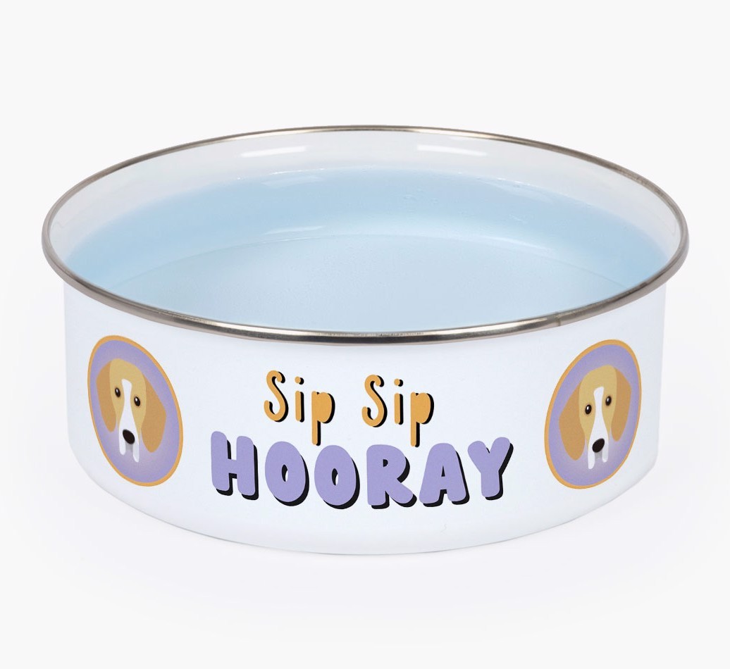Sip Sip Hooray: Personalised {breedFullName} Enamel Dog Bowl