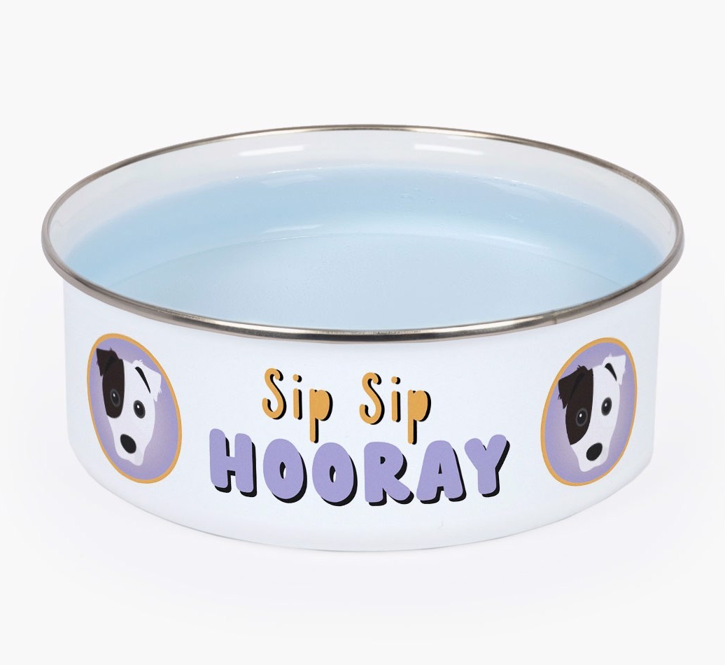 Sip Sip Hooray: Personalised {breedFullName} Enamel Dog Bowl