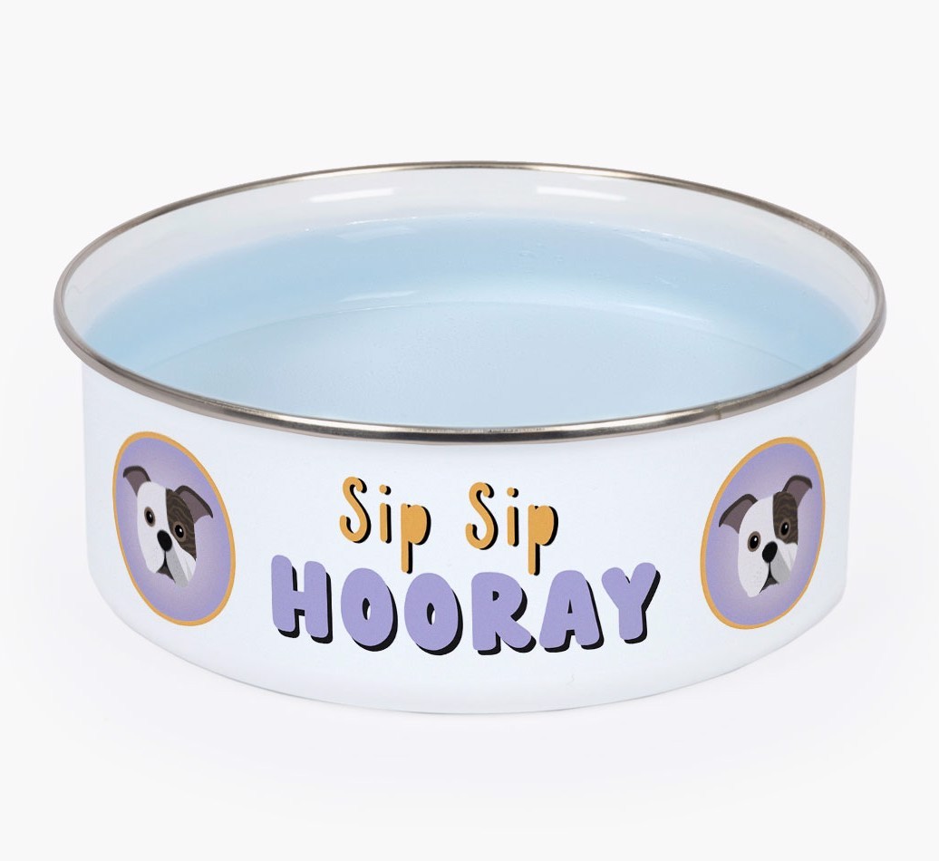 Sip Sip Hooray: Personalised {breedFullName} Enamel Dog Bowl