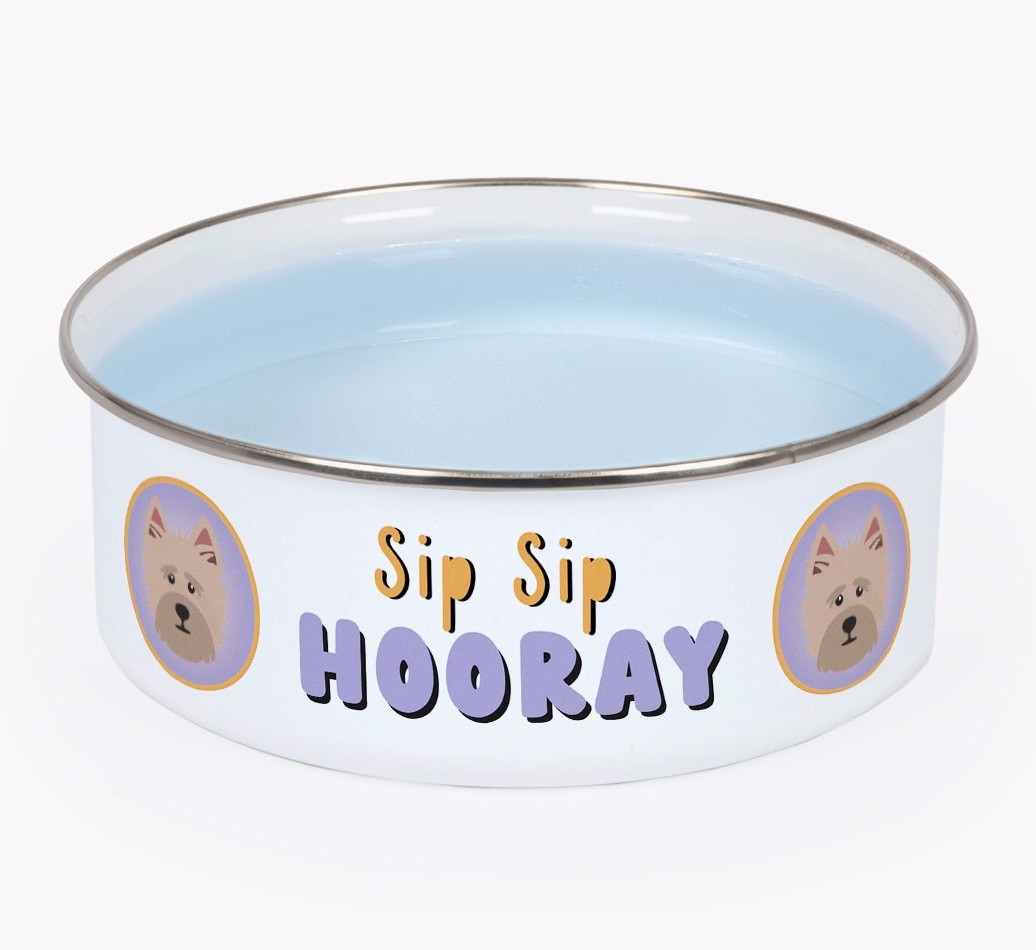 Sip Sip Hooray: Personalized {breedFullName} Enamel Dog Bowl